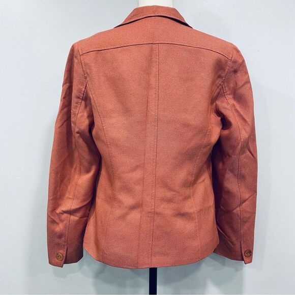 VTG TALBOTS Y2K 10 Orange Silk Wool Blazer Office Corp Core Academia Career Fall - Picture 3 of 16